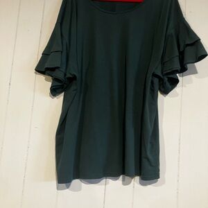 Source Unknown Forest Green Ruffle Sleeve Top